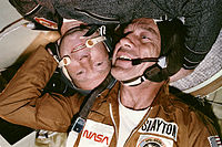 Leonov (left) with Deke Slayton in the Soyuz spacecraft