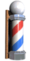 Striped Barber's pole with red, white and blue stripes spiralling endlessly