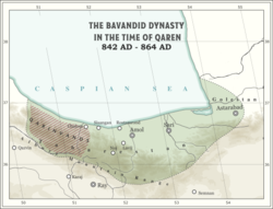 Map of the Bavand dynasty in 9th century under Qarin I