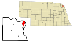 Location of South Sioux City within Nebraska and Dakota County