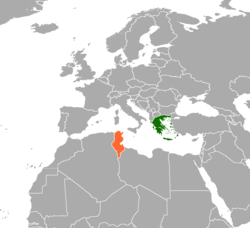 Map indicating locations of Greece and Tunisia