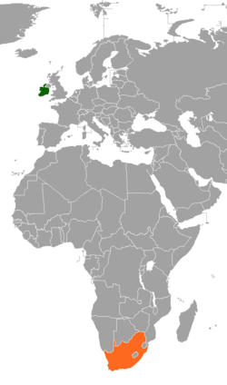 Map indicating locations of Ireland and South Africa