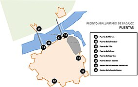 Map of gates of the Badajoz bastioned enclosure