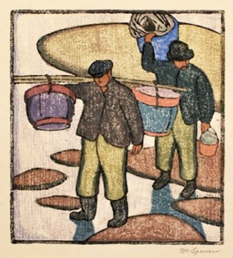 Maud Hunt Squire, Clam Diggers, woodcut print, 1917