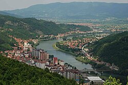 Downtown Zvornik and Drina River
