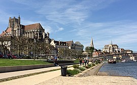Auxerre, Cathedral and Abbey by Yonne riverfront