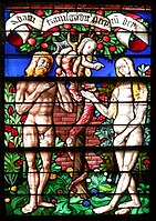 Detail of Adam and Eve from the Cathedral of St-Etienne, Châlons-en-Champagne, France.