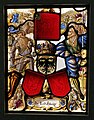 Coat of arms of Schwyz (stained glass, 1573), gules plain; the Juliusbanner with the Arma Christi inset is held by one of the supporters.