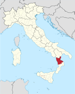 Map highlighting the location of the province of Cosenza in Italy