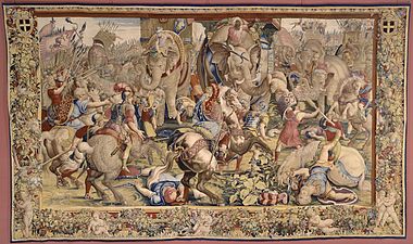 Battle of Zama, Gobelins after painting by Giulio Romano (1688–1690). Louvre Museum.