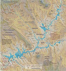 A map showing Lake Powell and the Glen Canyon National Recreation Area