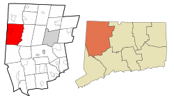 Sharon's location within Litchfield County and Connecticut