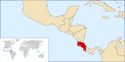 Map of Central America with Costa Rica highlighted