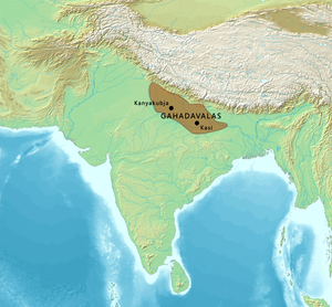 Approximate territory of the Gahadavalas circa 1150, during the reign of Govindachandra.[1]