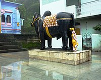 Nandi - Shiva's bull in front of Hindu temple, Rewalsar, HP, India