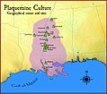Image 47A map showing the geographical extent of the Plaquemine cultural period and some of its major sites. (from History of Louisiana)