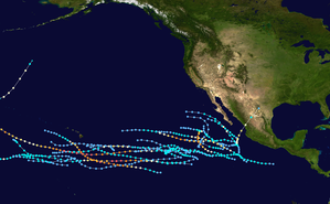 A map of the tracks of all the storms of the 1994 Pacific hurricane season.