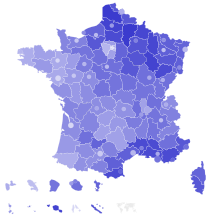 Support for Le Pen by department and major city