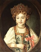 A young Grand Duchess Alexandra Pavlovna in kokoshnik and sarafan, 1790s.