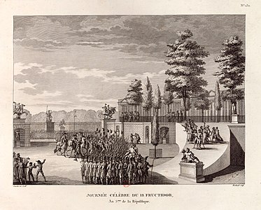 Republican coup d'état of September 4, 1797. Arrest of General Pichegru and other royalist leaders of the legislature by the army at the Tuileries Palace.