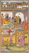 Bhima arrive Dwarka while Krishna serve satyabhama. Artist Bhawani
