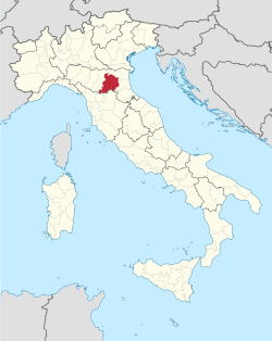 Map highlighting the location of the province of Bologna in Italy