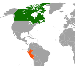 Map indicating locations of Canada and Peru