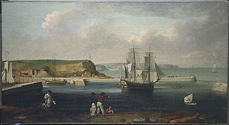 Endeavour (Captain Cook's ship) leaves Whitby harbor in 1768.