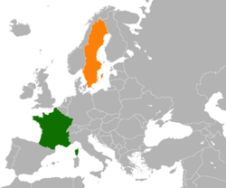 Map indicating locations of France and Sweden