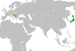 Map indicating locations of Japan and Yugoslavia
