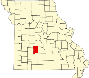 Map of Missouri highlighting Dallas County