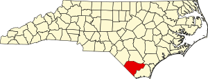 Map of North Carolina highlighting Columbus County