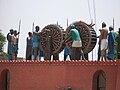 Sculpture of a Sikh execution on a death wheel (charkhari) at Mehdiana Sahib