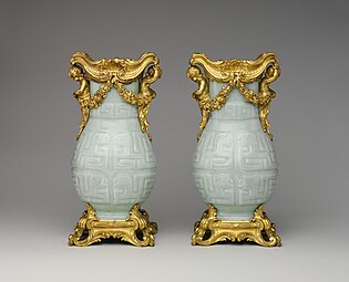 Pair of Chinese vases with French Rococo mounts, the vases: early 18th century, the mounts: 1760–1770, hard-paste porcelain with ormolu mounts, Metropolitan Museum of Art