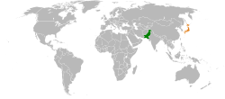 Map indicating locations of Pakistan and Japan