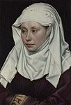 Robert Campin (c. 1375 – 1444), Portrait of a Young Woman, 1430–1435, National Gallery, London. Van der Weyden's style was founded on the work of the older master.[34]