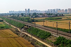 Dingzhou skyline seen from Shuohuang Railway