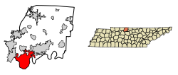 Location of Hendersonville in Sumner County, Tennessee (left) and of Sumner County in Tennessee (right)
