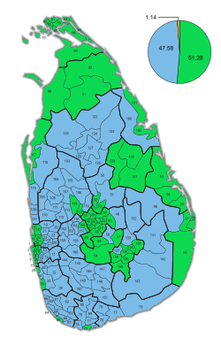 Mehrheiten nach Stimmbezirken: ﻿Mehrheit für Maithripala Sirisena ﻿Mehrheit für Mahinda Rajapaksa
