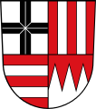 Markt Elfershausen Geviert; 1: in Silber ein durchgehendes schwarzes Balkenkreuz; 2: in Rot zwei silberne Pfähle; 3: In Rot zwei silberne Balken; 4: in Rot drei gesenkte silberne Spitzen.