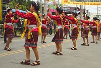 A folk dance in the Rocket Festival parade in Yasothon