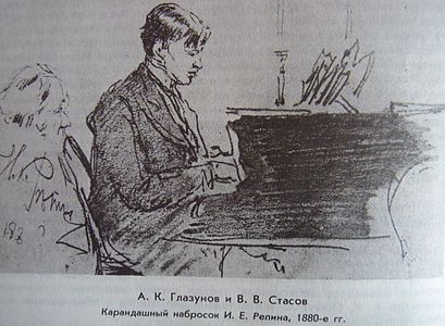 Pencil sketch of the composer Alexander Glazunov (1880s)