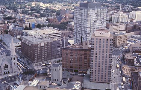 The Brown Palace and its then-new annex tower, seen in 1964