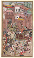Babur and his army emerge from the Khwaja Didar Fort, British Museum