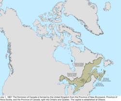 Map of the change to Canada on July 1, 1867