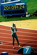 Olympiasiegerin Cathy Freeman kurz vor dem Finalstart