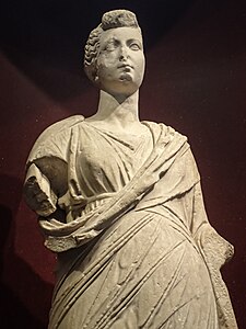 Closeup of Statue of a woman with hairstyle dating to the later Roman Republican or Augustan period but body dating to 200-100 BCE