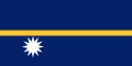 The flag of Nauru, a charged horizontal triband.