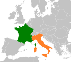 Map indicating locations of France and Italy