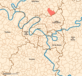 Location (in red) within Paris inner and outer suburbs